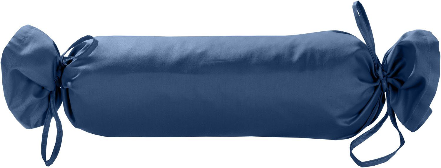 Satin einfarbig, Mako Jeans Bezug Nackenrollenbezug 15x40 Stück) BETTWAESCHE-MIT-STIL (1 Nackenrollen uni Blau
