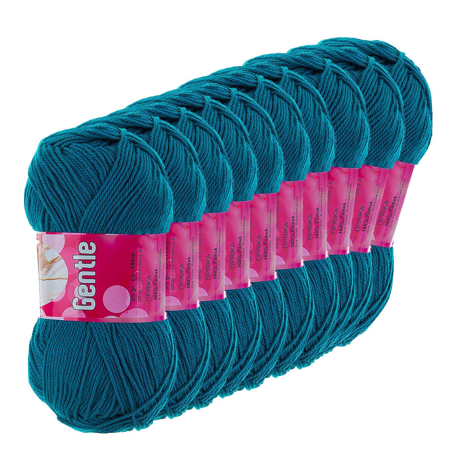 Kartopu 10 x 50g Lanoso Gentle Sommergarn Stricken Häkeln 100% Baumwolle Häkelwolle, 190 m, 917 petrol