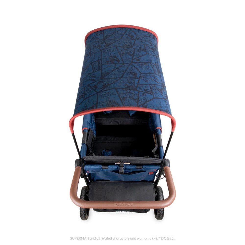 Wonderfold Bollerwagen W4 Luxe Pro Kinderwagen für 4 Kinder / Bollerwagen Superman Edition