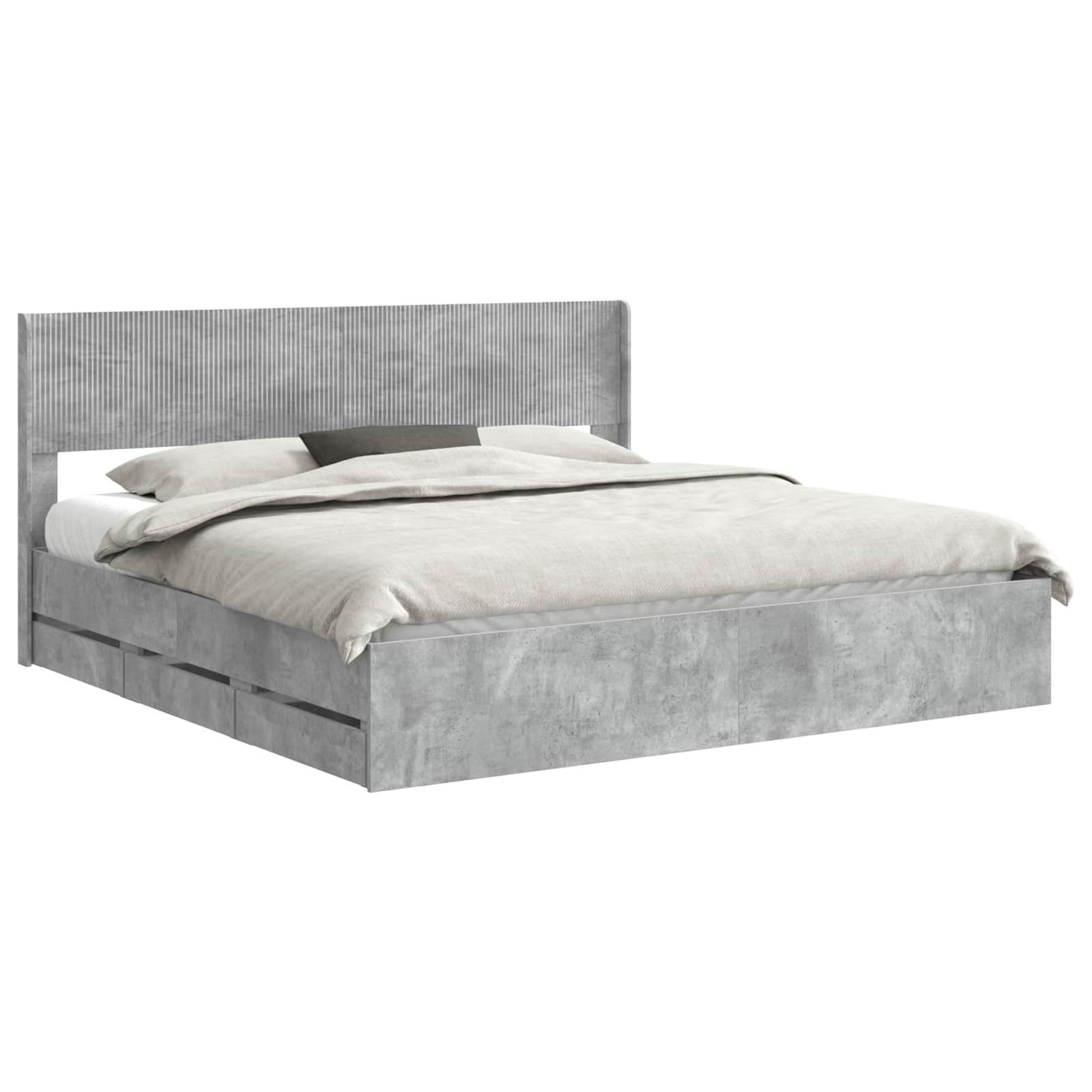 vidaXL Bett Bettgestell mit Stauraum und Kopfteil Betongrau 180 x 200 cm (1-tlg)