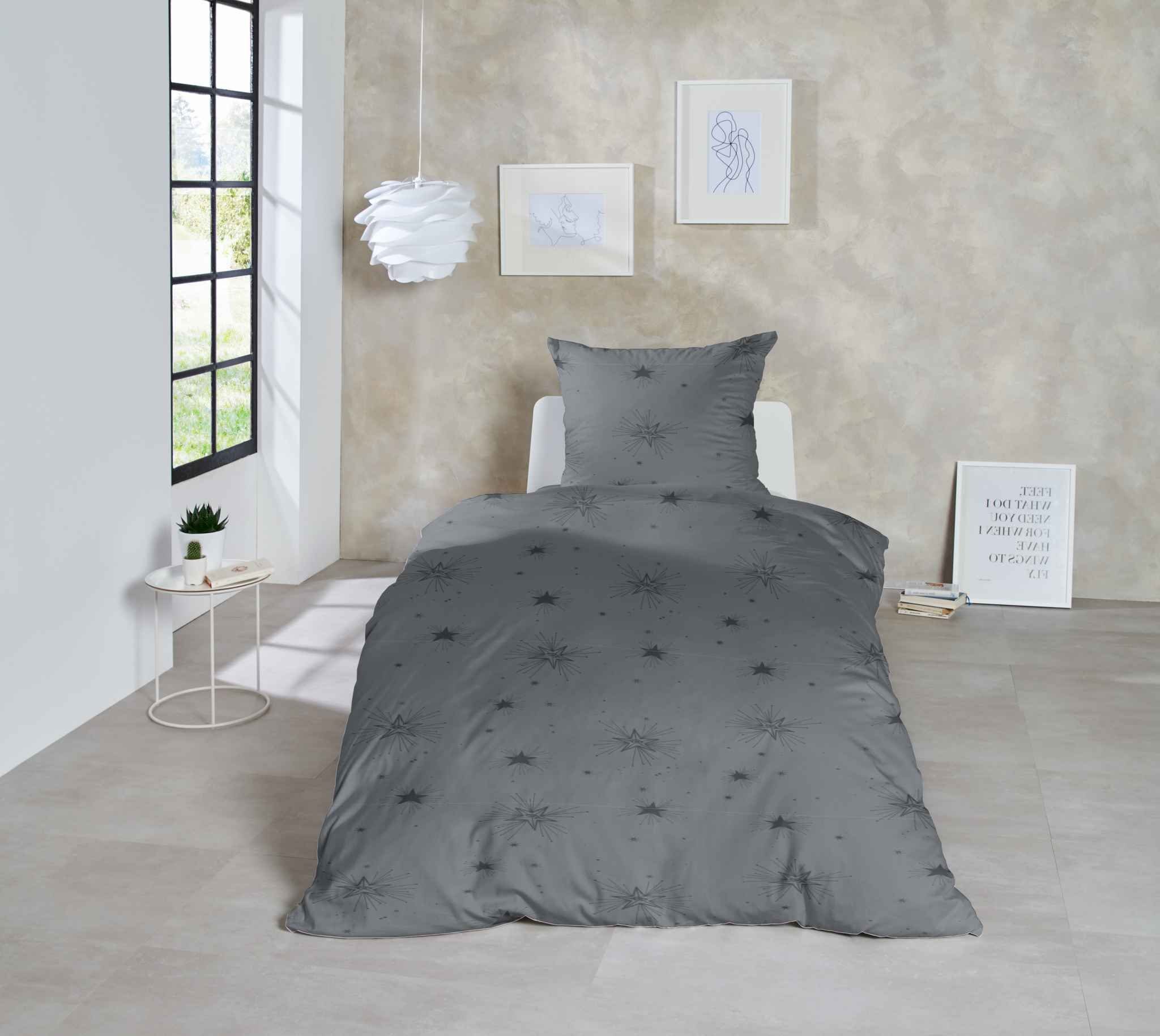 Primera Bettwäsche Hahn Feinbiber Bettwäsche Graphit Grau Sterne, Feinbiber günstig online kaufen