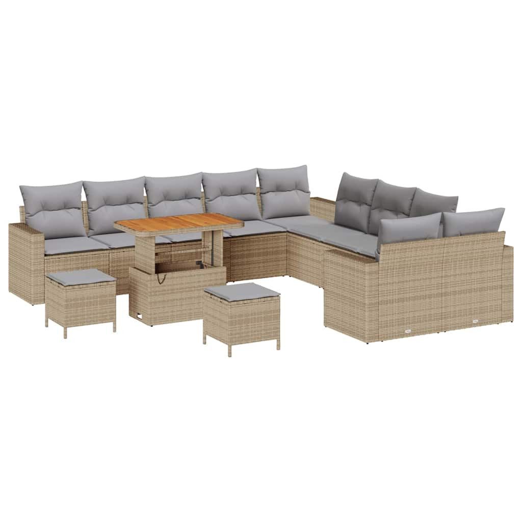 vidaXL Loungesofa Gartensofa-set mit Kissen 17 pcs Beige und Hellgrau Poly-Rattan, 17 Teile