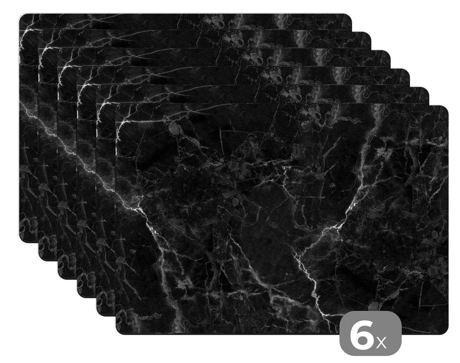 MuchoWow Platzset Marmor - Schwarz - Weiß - Textur - Marmoroptik/print, (6-St), Platzsets, Tischset, Abwaschbar, Tischsets, Platzdeckchen