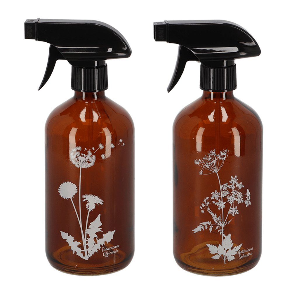 esschert design Zerstäuberflasche Sprüh Flaschen 2er Set Glas braun 0,5 Liter Wild Bumen DIY Reinigung