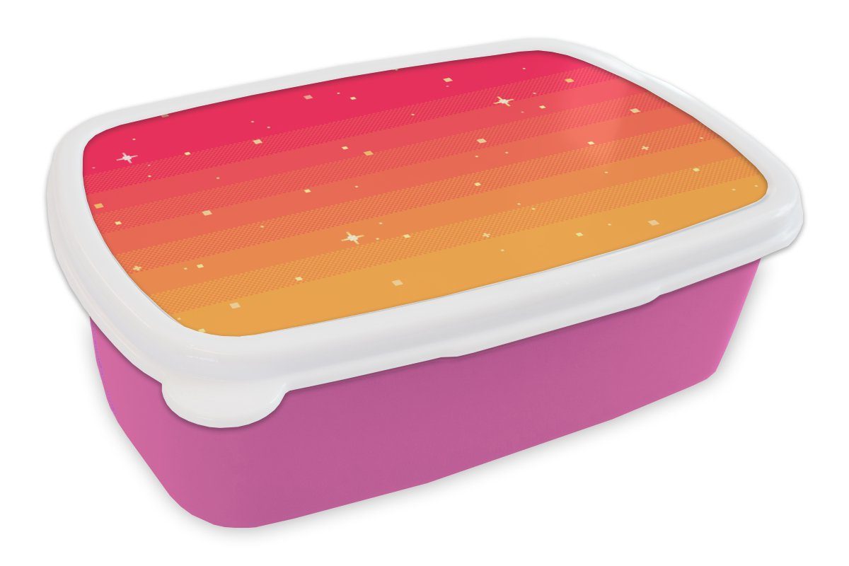 MuchoWow Lunchbox Spiele - Pixel Art - Sterne, Kunststoff, (2-tlg), Brotbox für Erwachsene, Brotdose Kinder, Snackbox, Mädchen, Kunststoff rosa