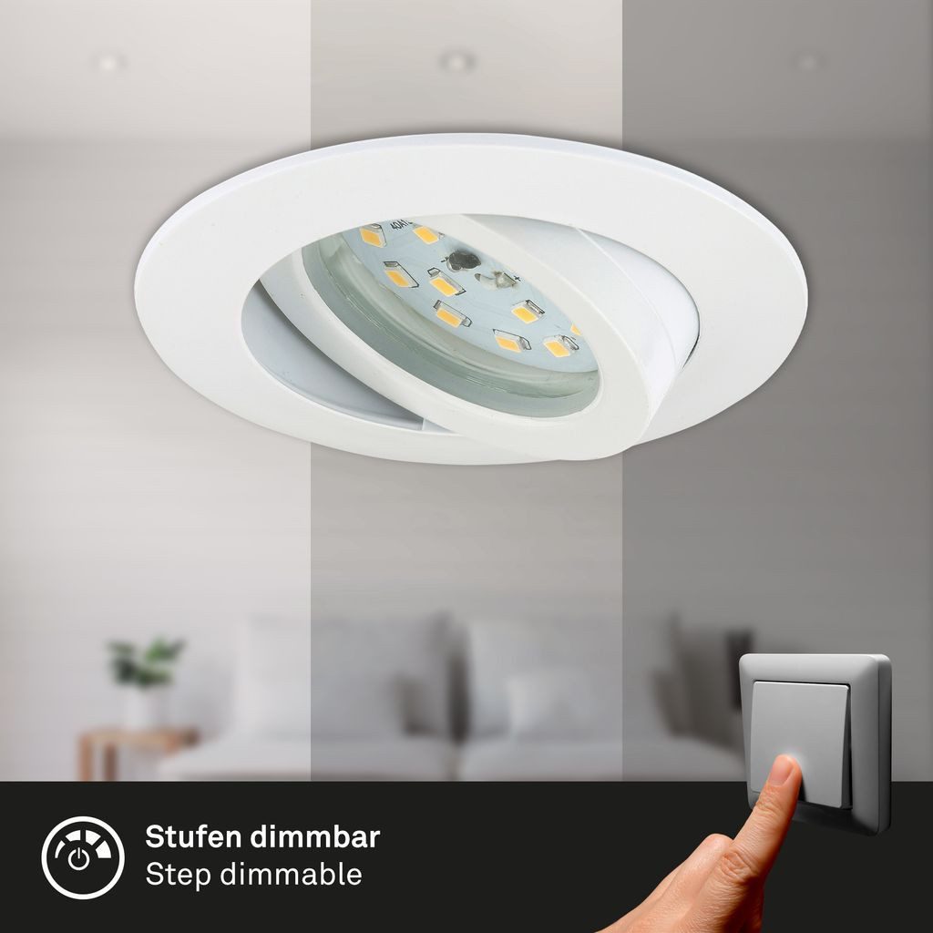Briloner Leuchten LED Einbaustrahler 7296-036, Dimmfunktion, LED fest integriert, 2700K - Extra-Warmweiß, Einbauleuchte SET dimmbar schwenkbar IP23 Ø 8,2cm