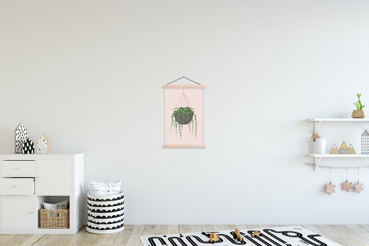 MuchoWow Poster Pflanzen - Hängender Blumentopf, (1 St), Posterleiste, Textilposter für Wohnzimmer, Bilderleiste, Magnetisch