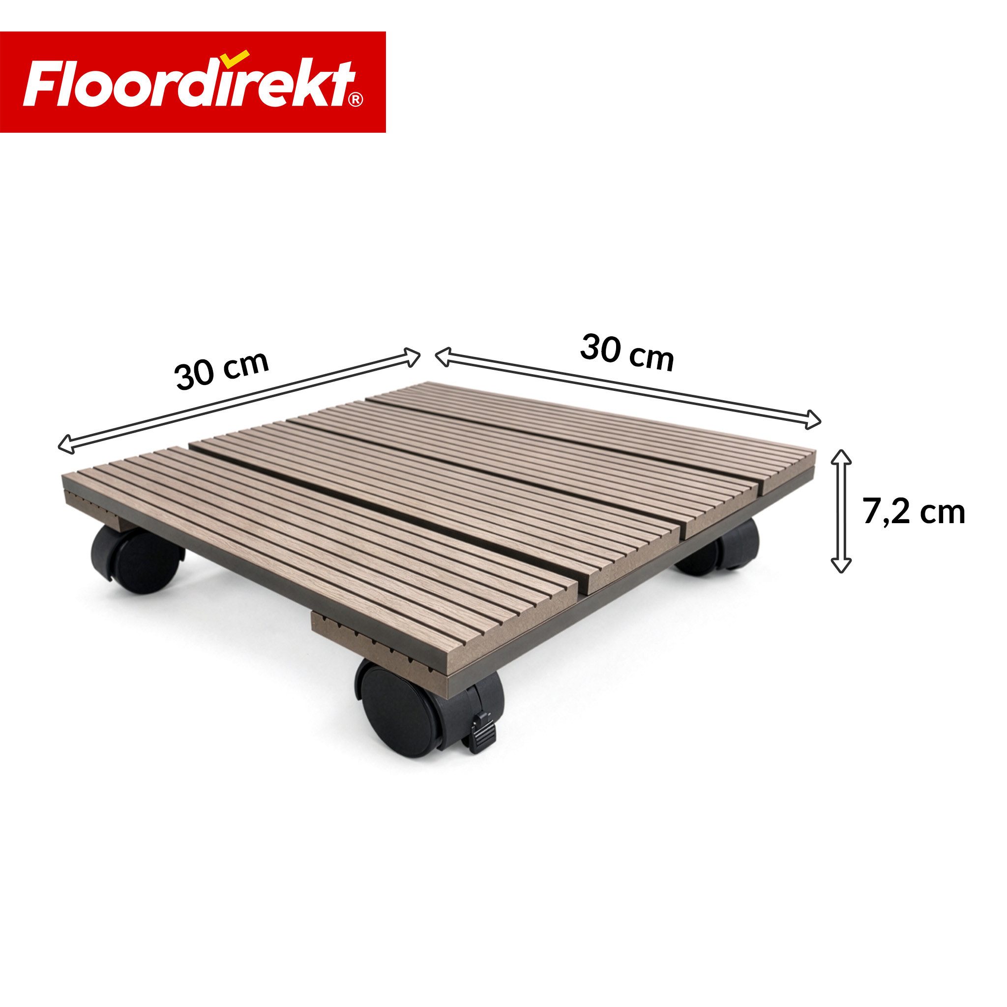 Floordirekt Pflanzenroller Marquis, eckig aus WPC 30x30 cm, mit Bremse, Rolluntersetzer bis 80 kg, (1-St), stabile 360 Grad Lenkrollen, ideal für Blumentöpfe & Pflanzkübel