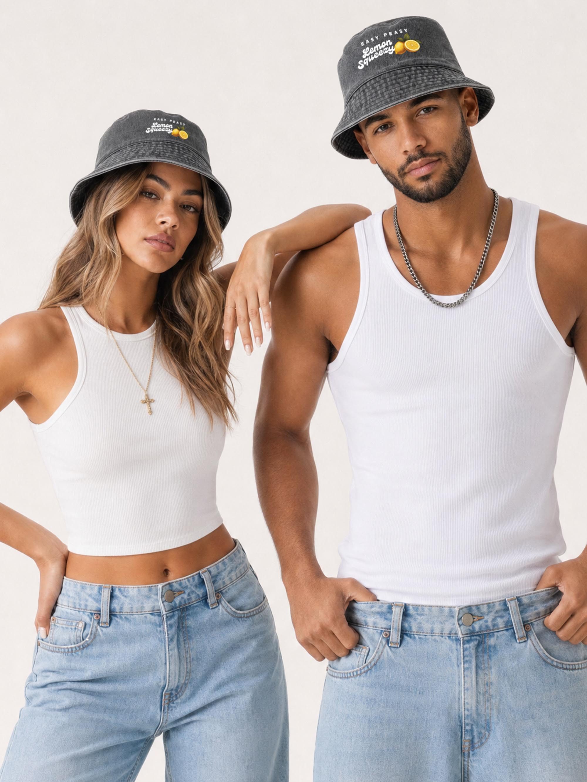 Neverless Fischerhut Anglerhut mit Print Easy Peasy Lemon Squeezy – Bucket Hat Herren – Bild 5 von 5