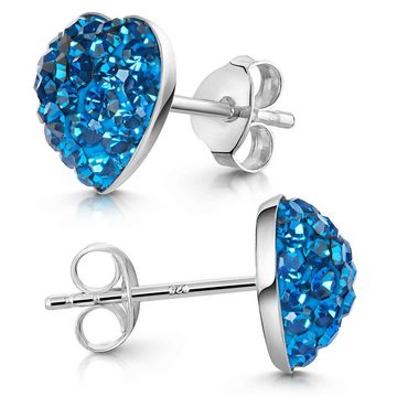 Materia Paar Ohrstecker Herz mit Kristall Steinen Blau Damen Mädchen SO-177, Fassung aus 925 Sterling Silber