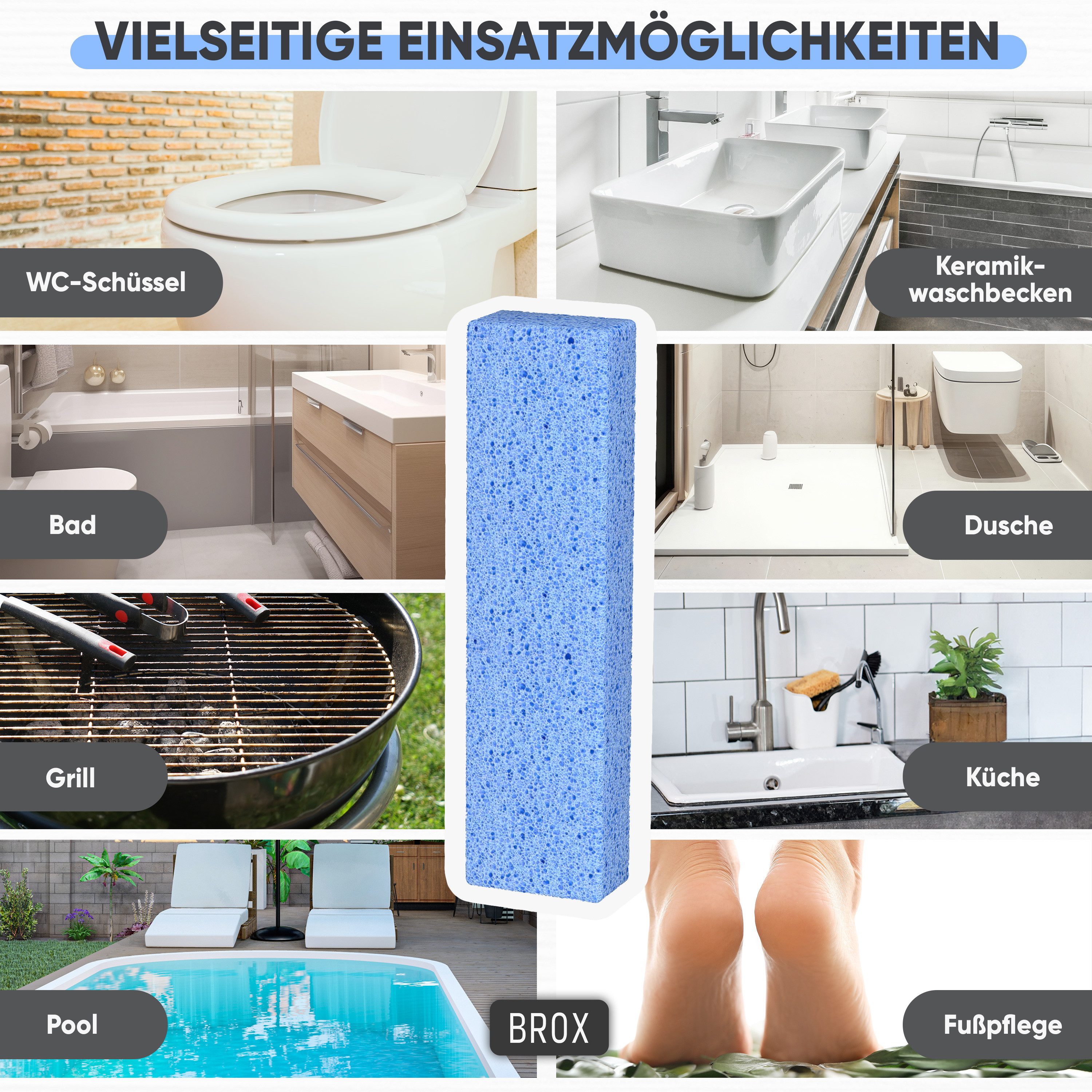 BROX WC-Reinigungsbürste – Bimsstein Toilette & Bimssteine WC, Blau, Kalk & Urinsteinentferner, (SPAR-SET, 5-tlg), Nachhaltig & Wiederverwendbar