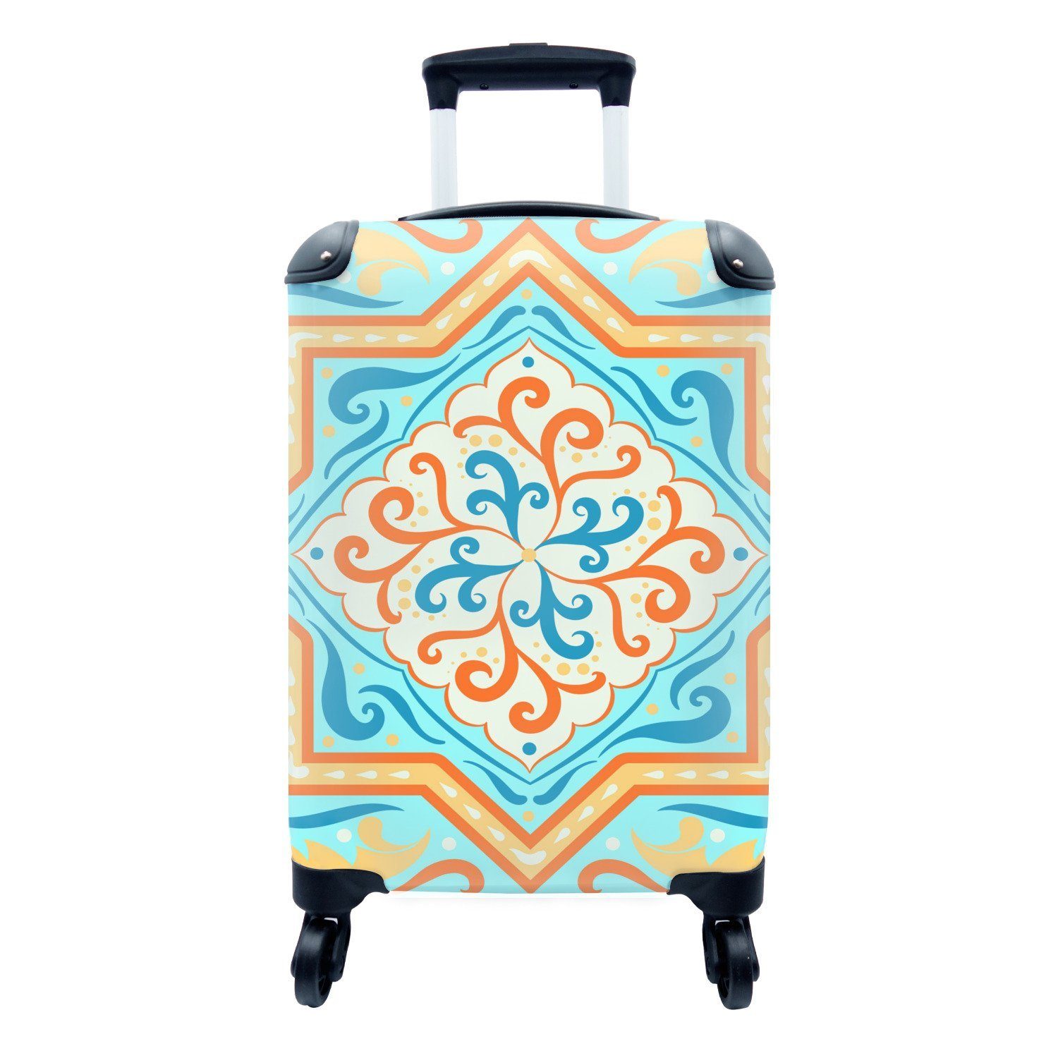 MuchoWow Handgepäckkoffer Formen - Orange - Blau, 4 Rollen, Reisetasche mit rollen, Handgepäck für Ferien, Trolley, Reisekoffer