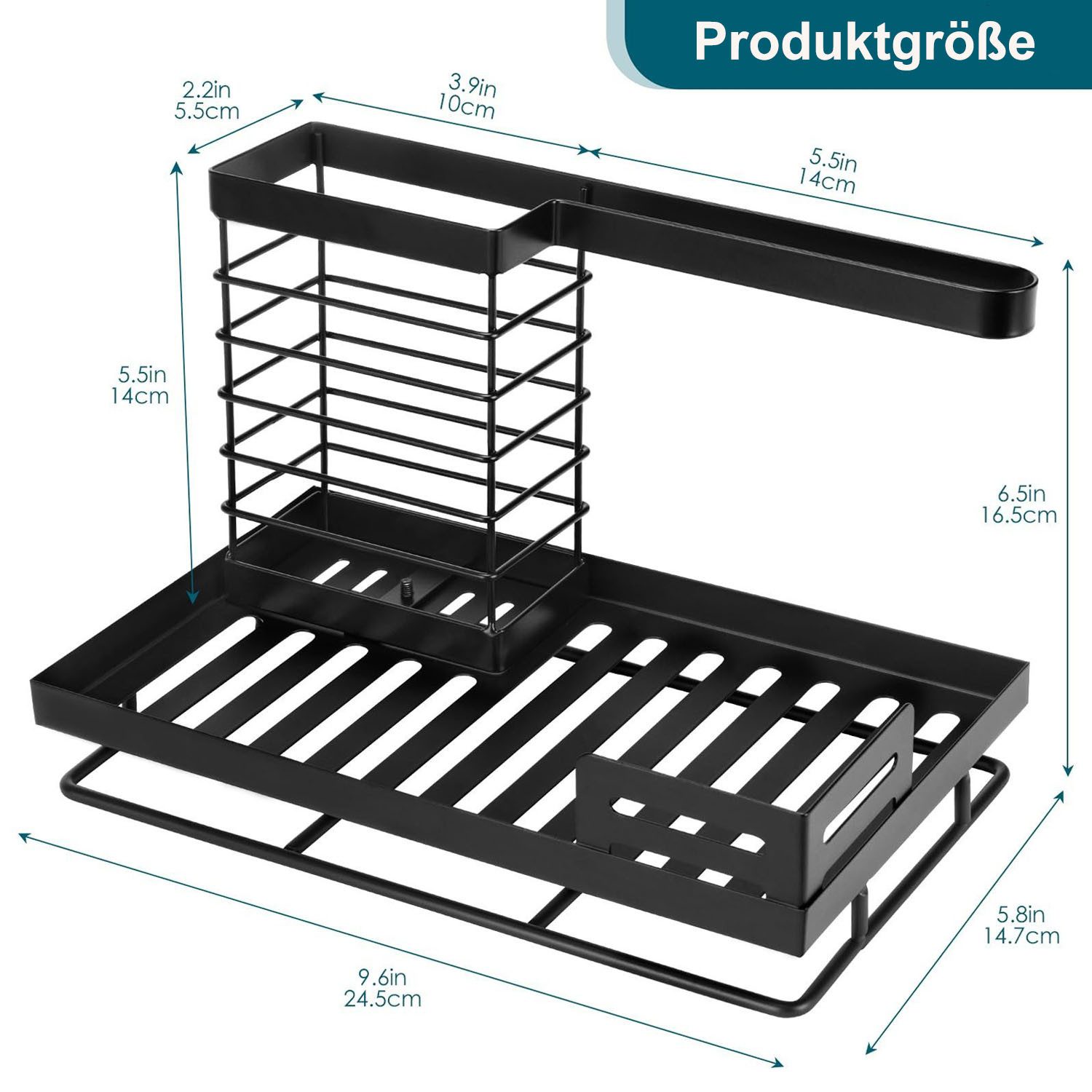 SURFOU Küchenorganizer-Set Spülbecken Organizer Spüle Organizer Spüllappenhalter Schwammhalter, (Hochwertiger Kohlenstoffstahl Schwammhalter/Spüllappenhalter mit Abflusspfanne, küchenutensilienhalter Kitchen Sink Caddy Organizer), Schnelle Entwässerung, verhindert stehendes Wasser