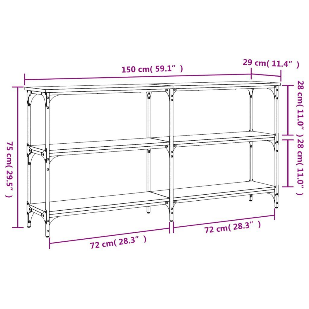 (1-St) Konsolentisch Holzwerkstoff Beistelltisch vidaXL 150x29x75 Schwarz cm