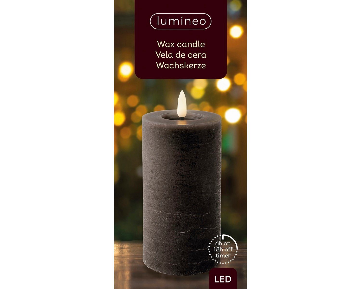 Lumineo LED-Christbaumkerzen Lumineo LED Wachskerze Grau 15 x 7 cm, batteriebetrieben, Batteriebetrieben, 6h-Timer, Indoor