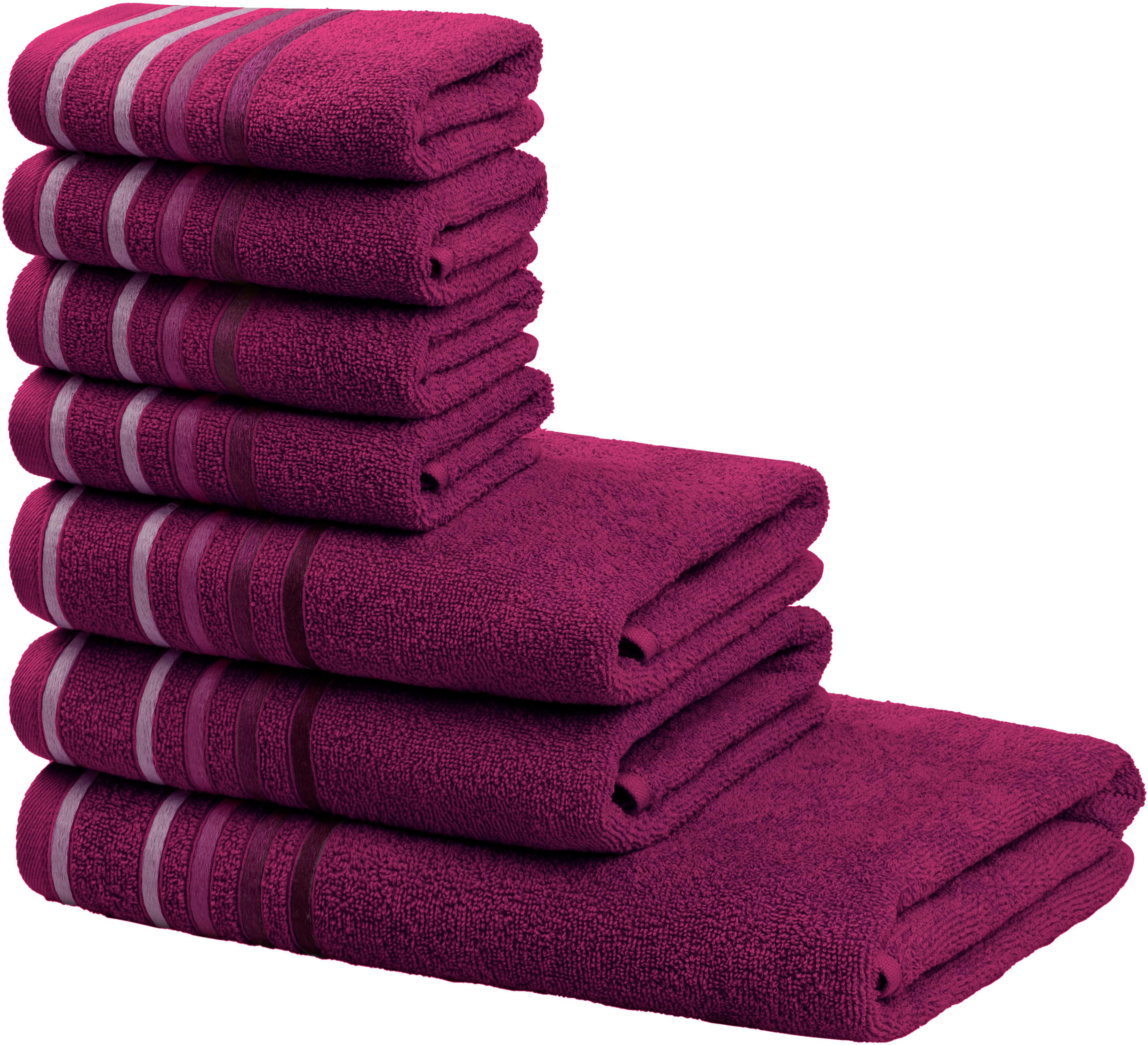 OTTO home Handtuch Set Niki, Duschtuch, Handtücher und Gästetücher, Walkfrottee (Set, 7-St), Handtücher mit mehrfarbiger Streifenbordüre, weich, aus 100% Baumwolle