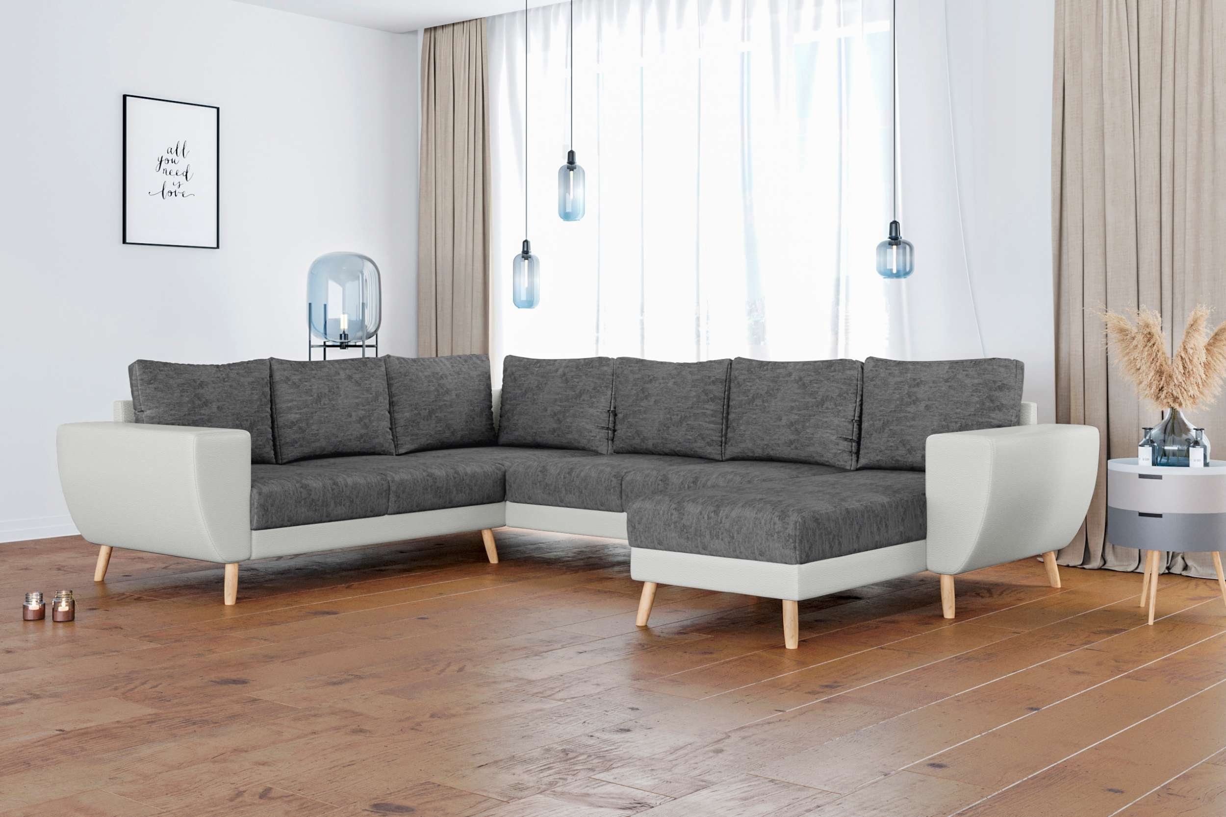 Apollo, bestellbar, Stylefy oder mane Raum Wellenfederung U-Form, Modern frei links stellbar, Sofa, mit Design, rechts im Wohnlandschaft