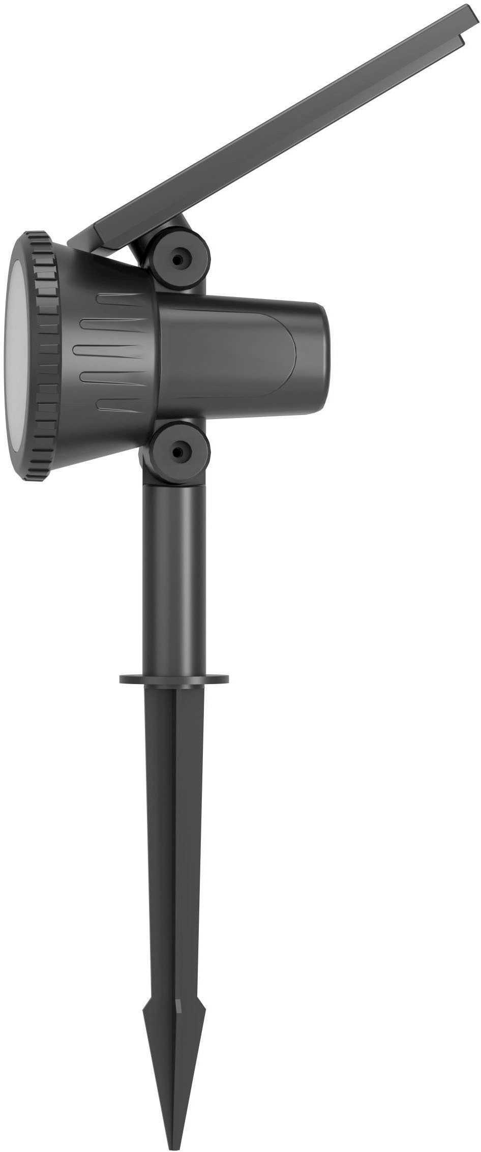 EGLO LED Solarleuchte Sambuco Solarlampe, Außenlampe, Erdspieß, Gartenstrahler, Kunststoff, CCT - über Fernbedienung, RGB, dimmbar über Fernbedienung, LED fest integriert, Warmweiß, RGB, Solarleuchte - L17,5 x B10 x H37,5 cm - schwarz - 3W inkl.