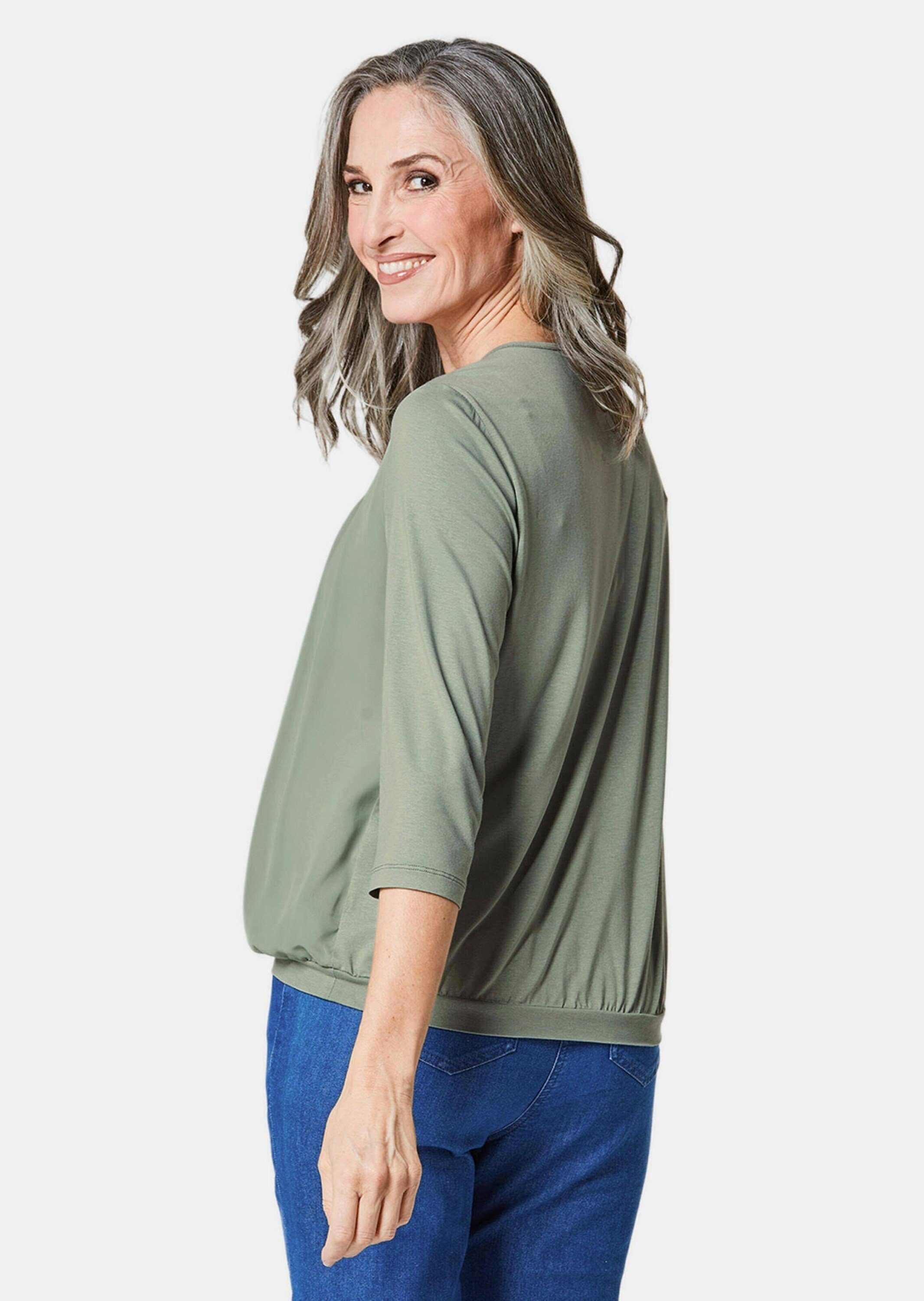 GOLDNER Shirtbluse Chiffon-Shirt mit 3/4-Arm, Rundhals Damen Sommerbluse, Halbarm, Feierlich, weich, Kunstfaser, Chiffon
