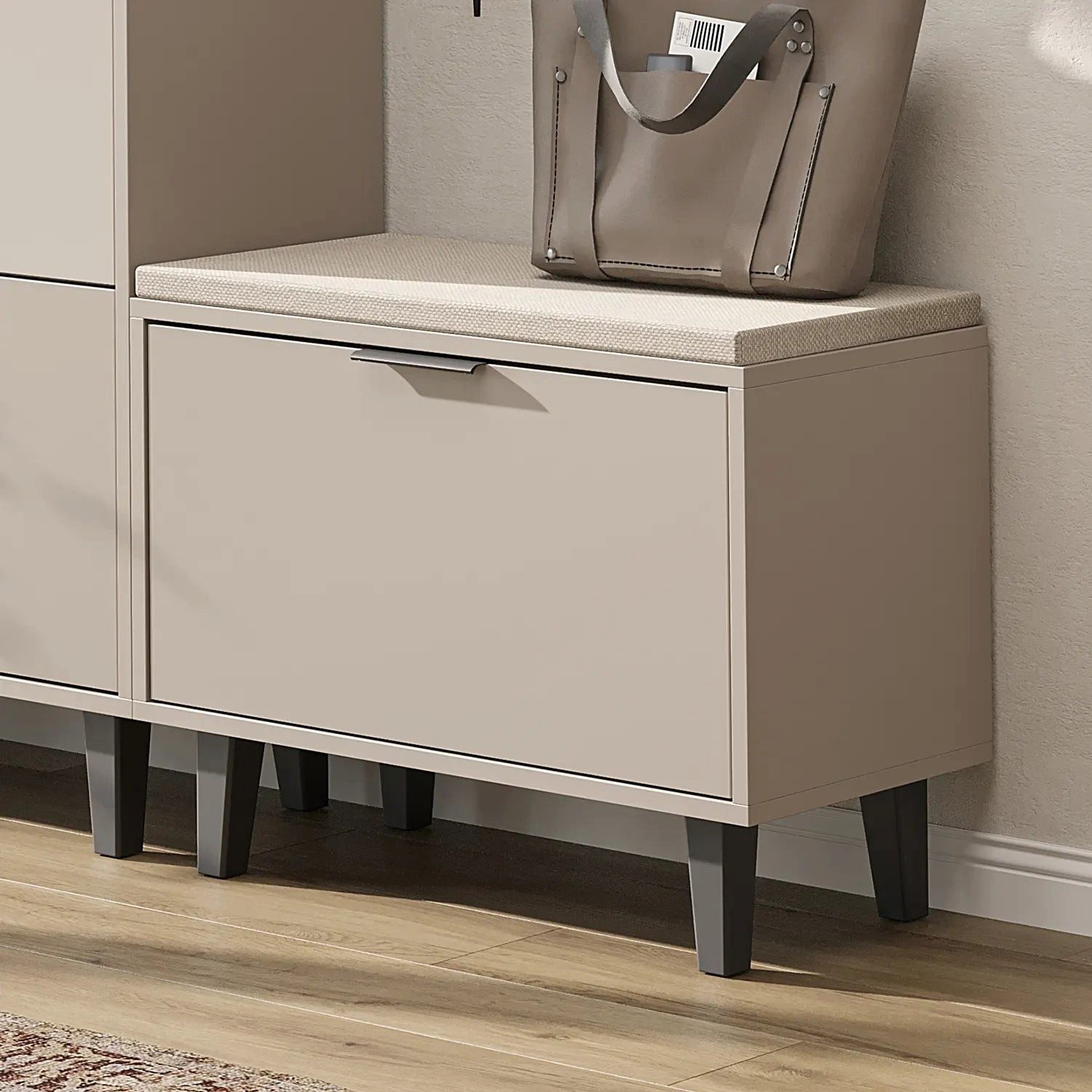 Roomart Schuhschrank NORD mit Schuhklappe & Sitzkissen, Sitzbank mit Stauraum, 73,6 cm Sitzbank & Schuhschrank in einem: Klappe mit 2 Ebenen, Sitzkissen