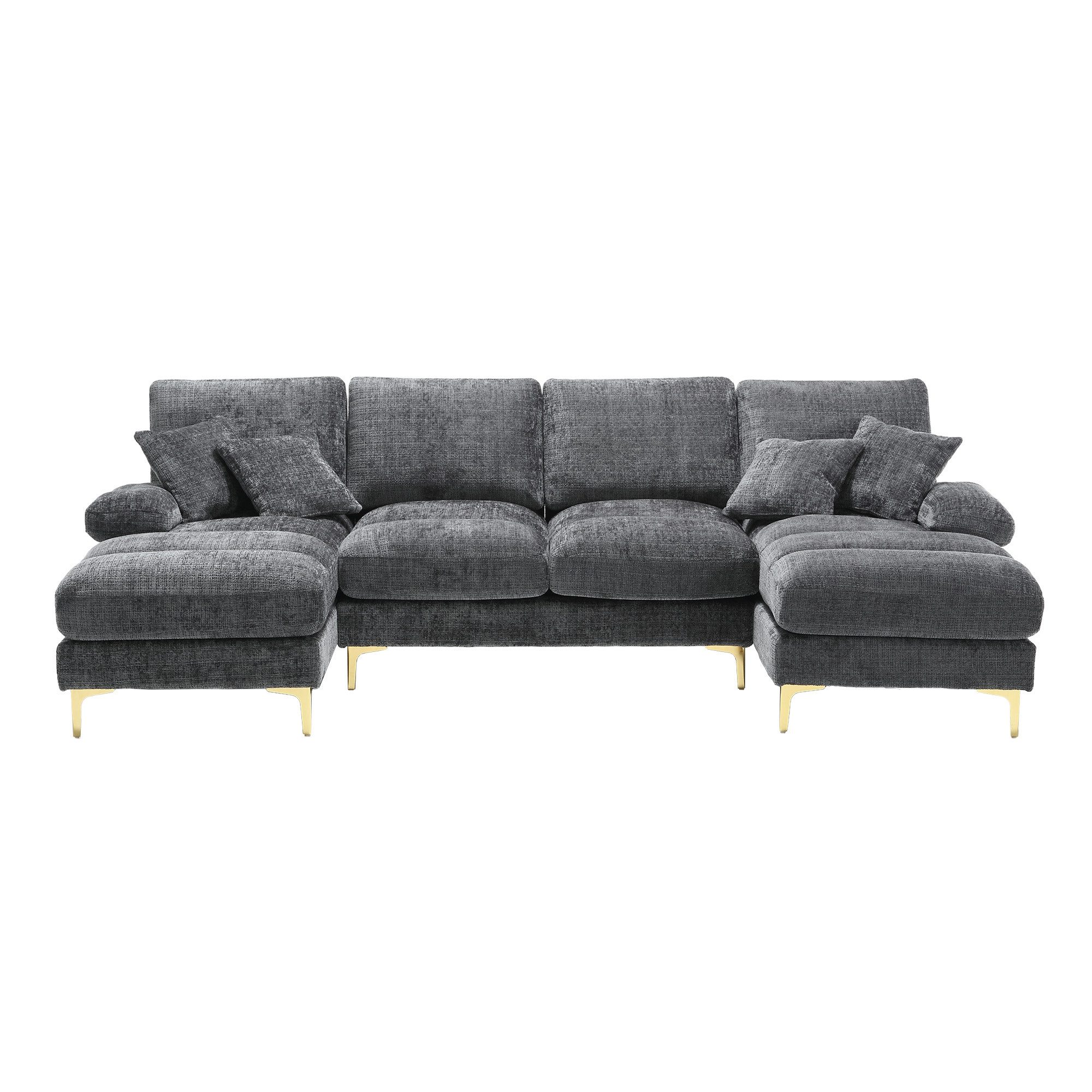 i@home Wohnlandschaft U-Sofa mit Relaxfunktion, 2 Relax-Liegeplätzen, Chenille, Sektionssofa, goldene Metallfüße 1 Teile, Schlafsofa für Wohnzimmer