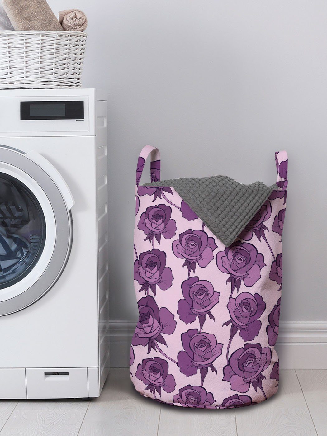 Abakuhaus Wäschesäckchen Kordelzugverschluss für Waschsalons, Wäschekorb Violett-Tönen mit Romantische Rosen Blumen Griffen