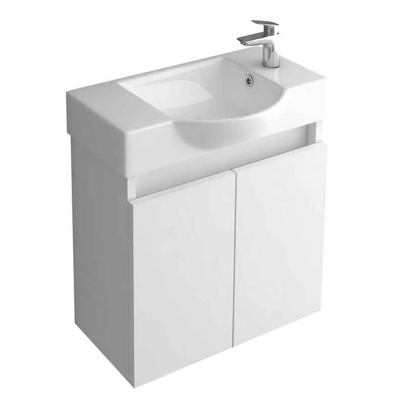 Alpenberger Badmöbel-Set Waschbecken mit Unterschrank 55 cm Breit - Weiß, kleines Badezimmer Möbel Set