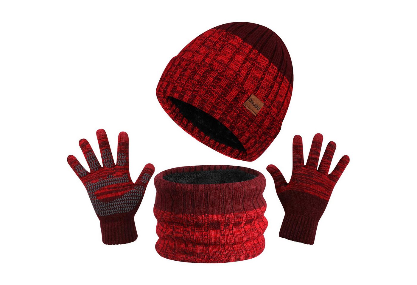 Autrucker Mütze & Schal Wintermütze-Set für Damen und Herren, Beanie, Schal und Handschuhe ultrawarm, weich, elastisch, mit dickem Fleece-Futter