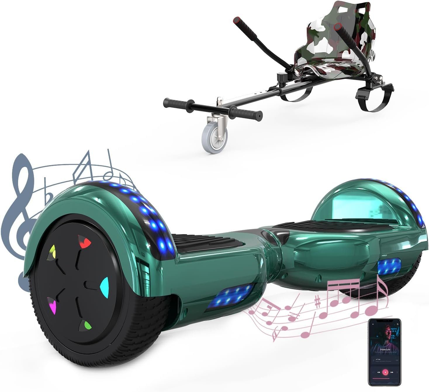 HITWAY Balance Scooter mit Sitz, 6.5 Zoll Hoverboard mit Kart, Bluetooth und  LED Lichter, 15,00 km/h, geeignet für Kinder und Erwachsene, Geschenke für  Kinder
