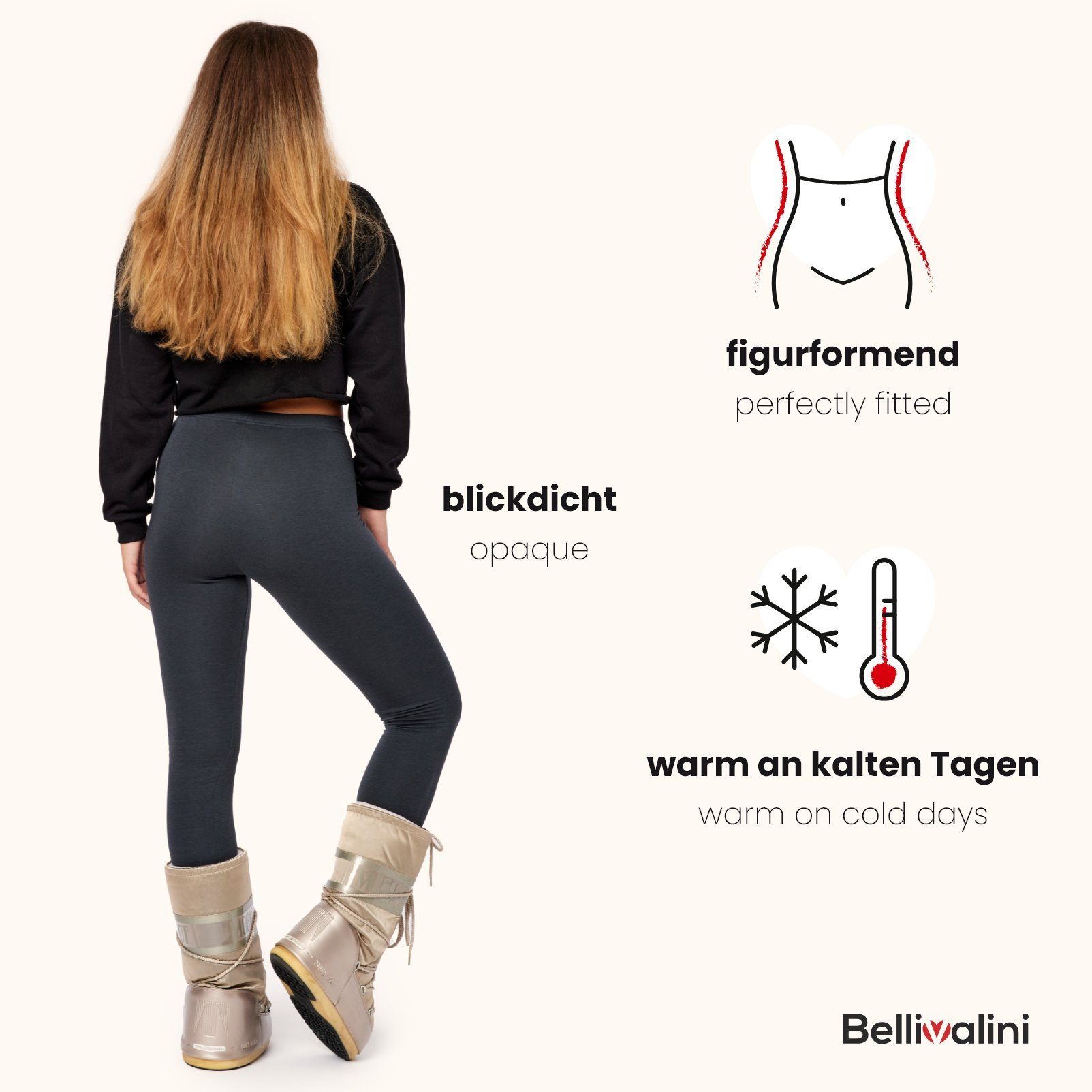 Bellivalini Leggings Damen Warme Thermoleggings BLV50-321 (1-tlg) Gefüttert, mit Fußsteg – Bild 4 von 5