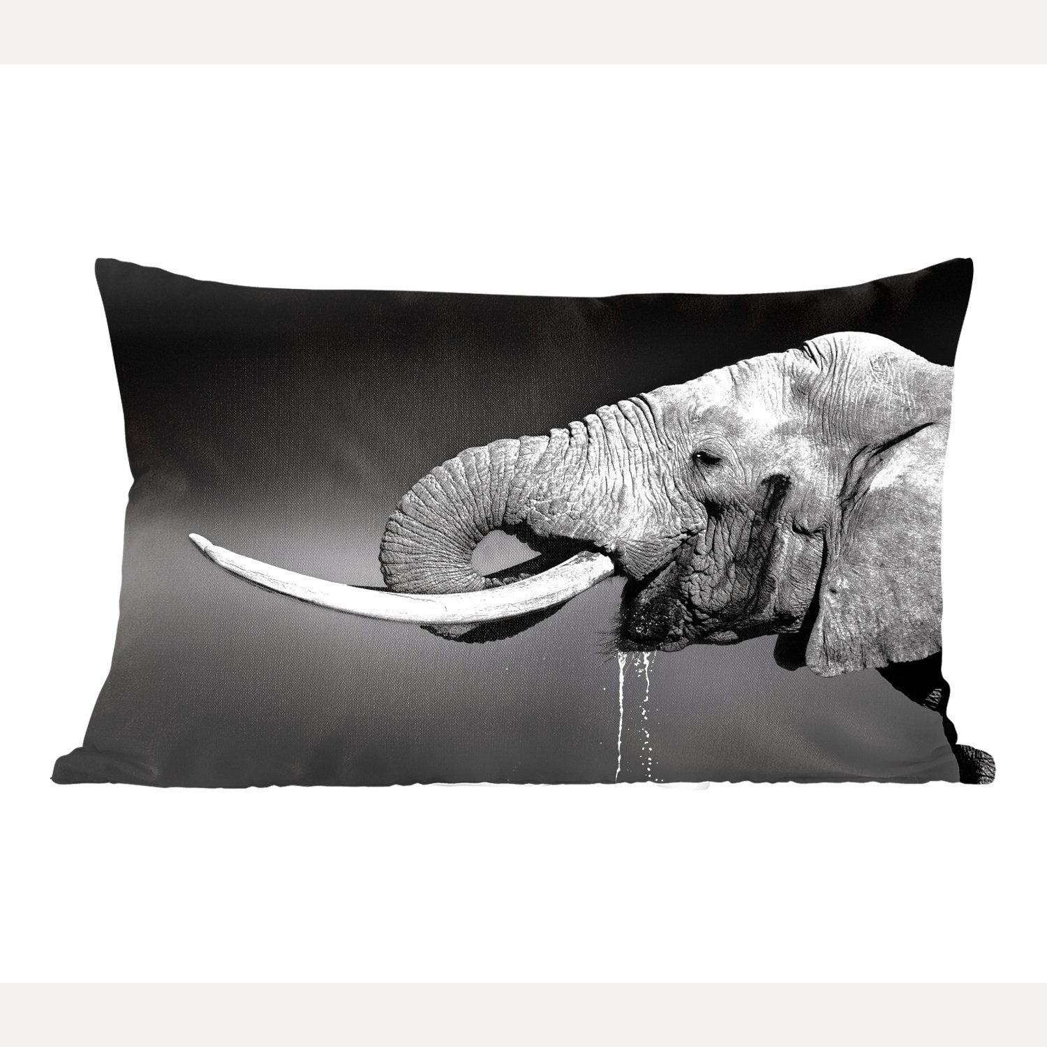 MuchoWow Dekokissen Elefant - Wasser - Schwarz - Weiß, Wohzimmer Dekoration, Zierkissen, Dekokissen mit Füllung, Schlafzimmer