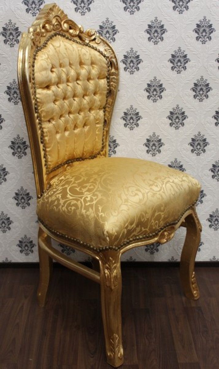 Casa Padrino Esszimmerstuhl Barock Esszimmer Stuhl Gold Muster / Gold - Antik Stil Barock Möbel