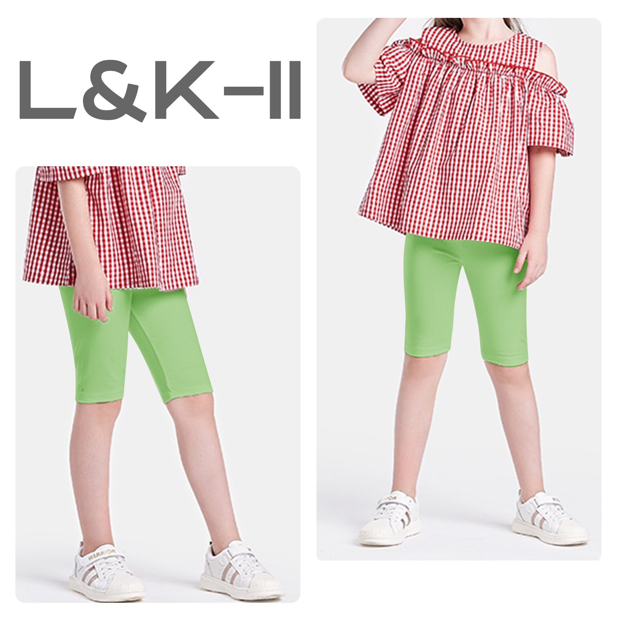 Leggings Grün Mädchen Radlerhose (1er-Pack) Radlerhose Baumwolle L&K-II 4532 Kurz aus