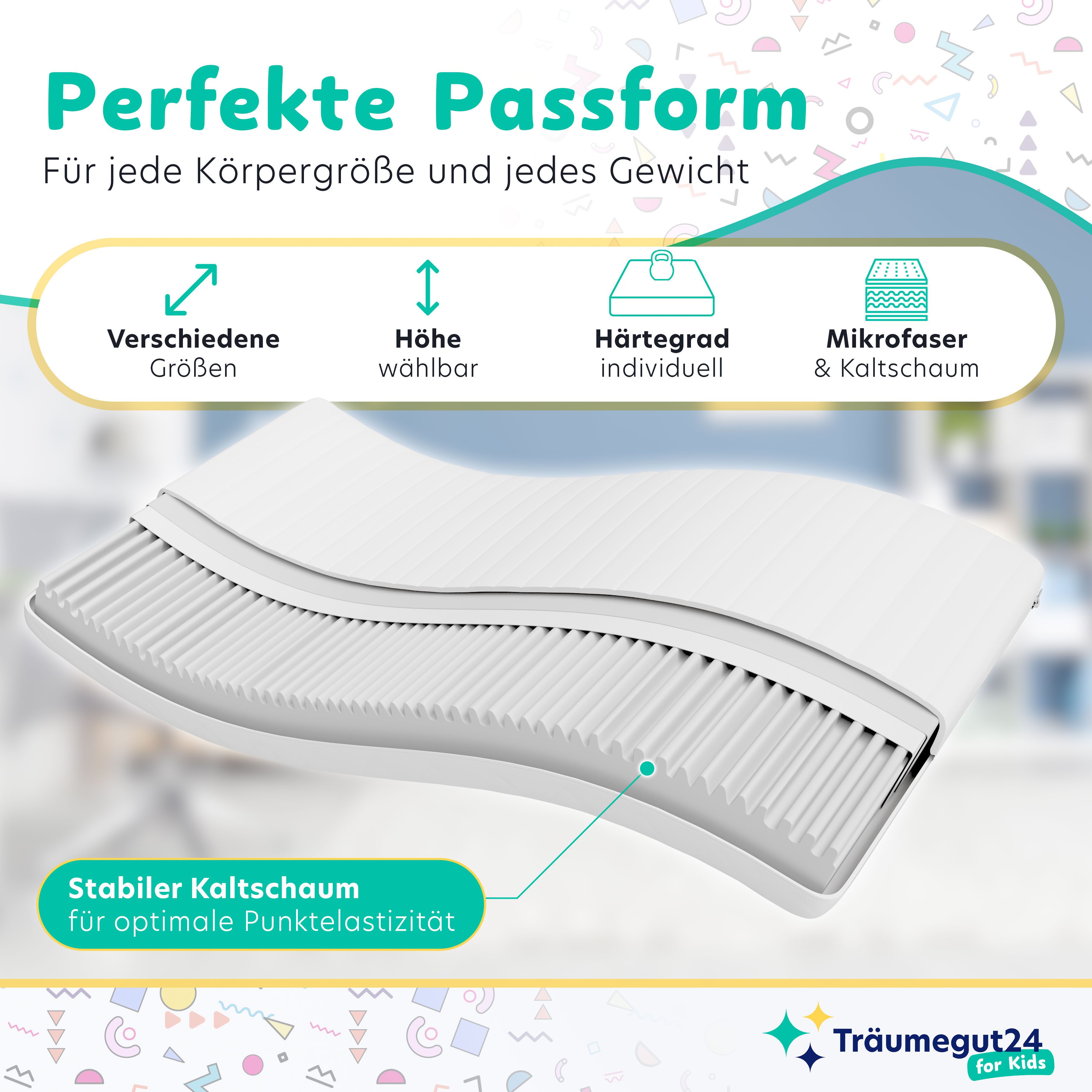 Jugendmatratze - Kaltschaummatratze für Jugendliche mit Klimafaser - Härtegrad H2&H3, Träumegut24, verschiedene Größen und Höhen