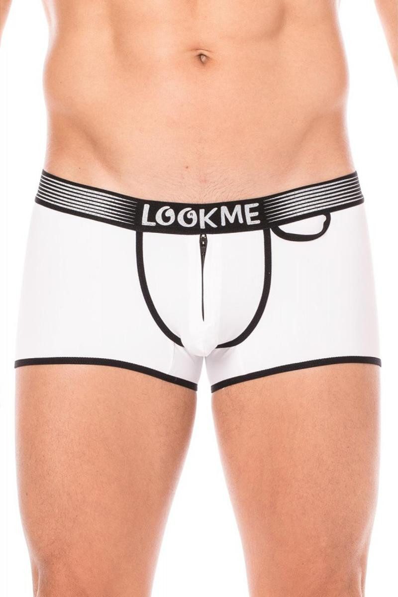 LOOK ME Boxershorts Weißer Herren Boxer Short aus dehnbarem, blickdichtem Stoff mit Reißve