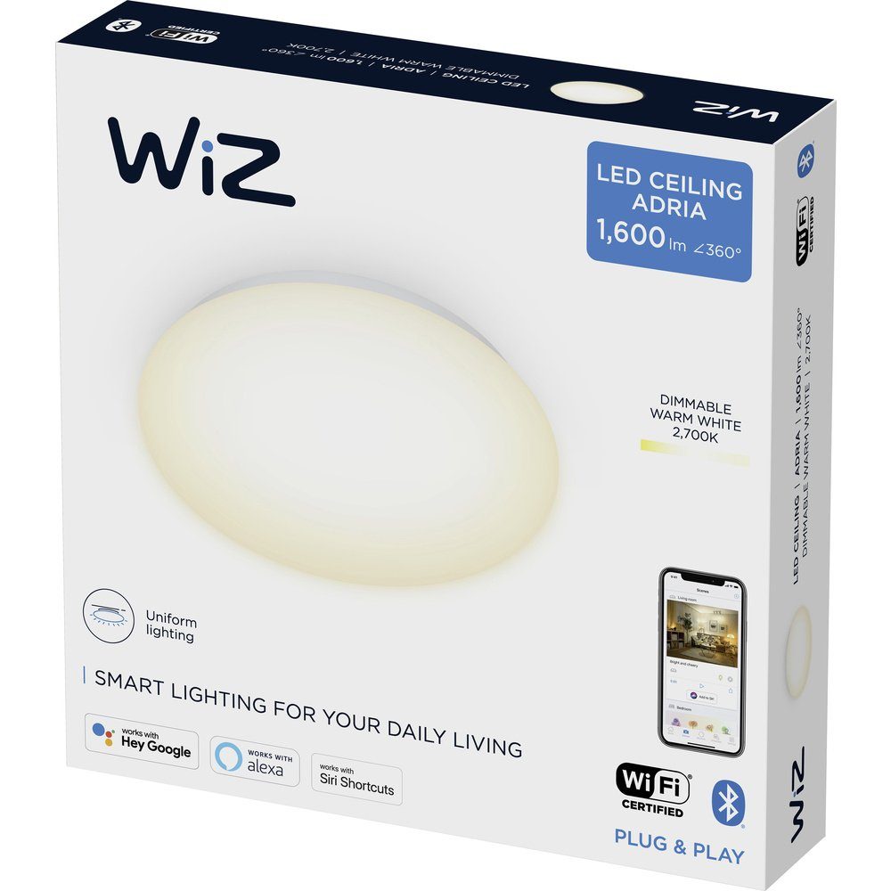 WiZ Deckenleuchte Adria, LED fest integriert, warmweiß - kaltweiß, erzeugt  in Wohnräumen entweder ein dimmbares warm- o. kaltweißes Licht