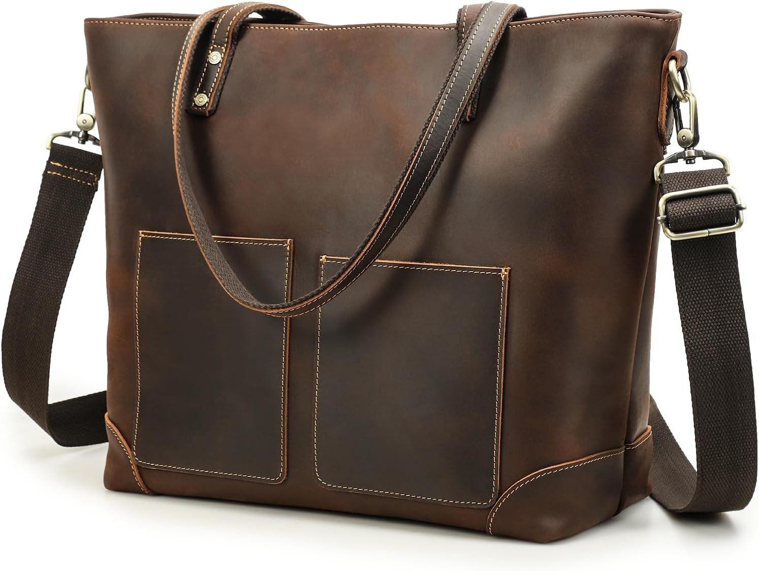 AURIVION Aktentasche Laptop-Tragetasche aus Leder, Aktentasche für Männer und Frauen (Set, 1-tlg., Messenger-Handtasche für Büro/Reisen), Retro Laptop Tasche mit verstellbarem Riemen für 14,2'' MacBook ProAir