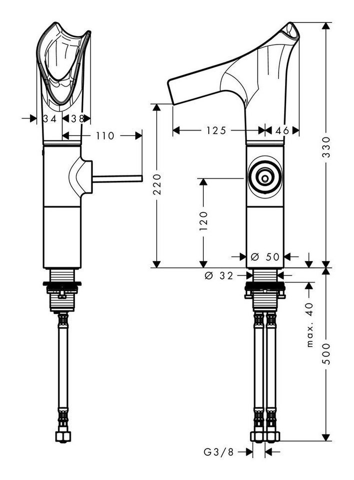 Thumbnail - hansgrohe Waschtischarmatur Axor Starck V 220 Einhebel-Waschtischmischer mit Glasauslauf - Chrom