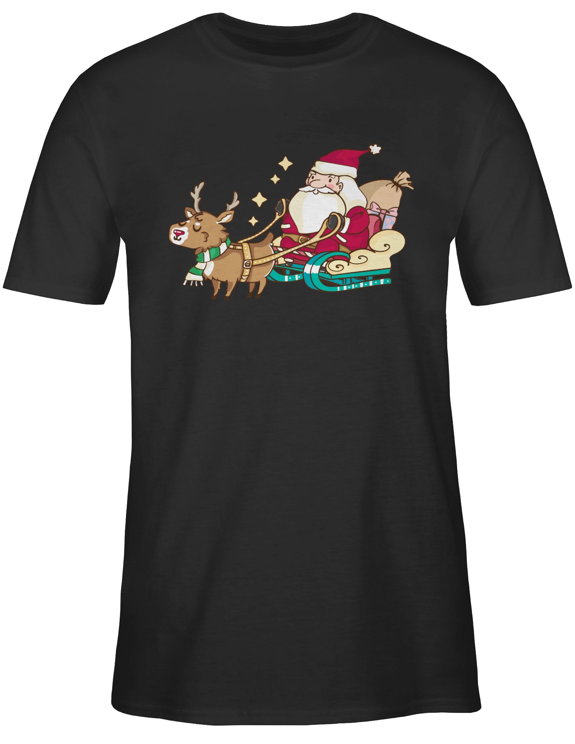 Shirtracer T-Shirt Weihnachtsmann mit Weihachten 1 Schwarz Rentier Kleidung