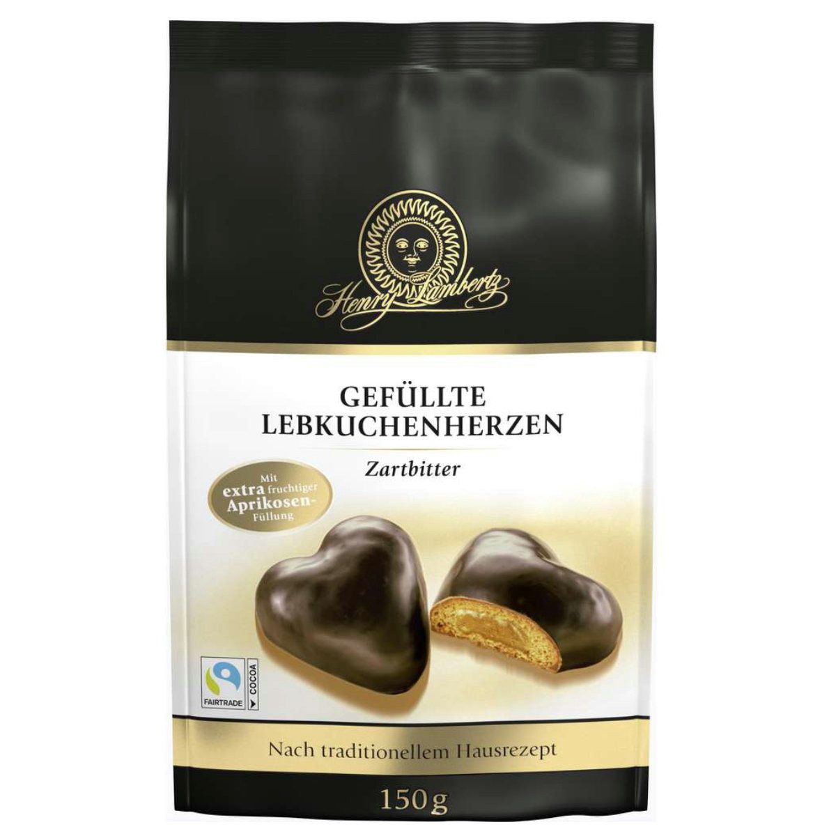 Lambertz Süßigkeit, Lambertz Lebkuchen Herzen gefüllt mit Zartbitterschokolade 150g