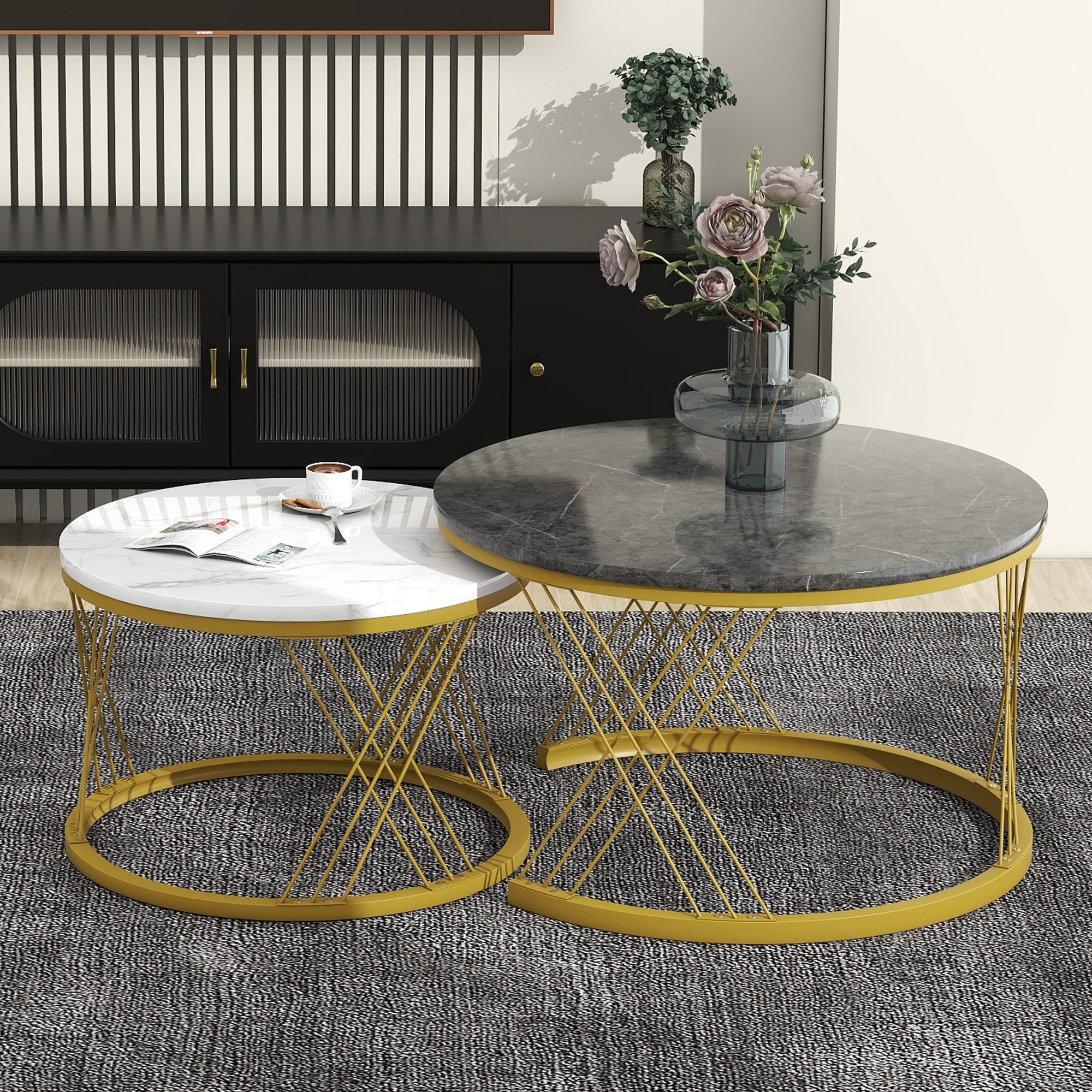 OKWISH Couchtisch 2-teiliges Couchtisch-Set mit Marmormuster günstig online kaufen