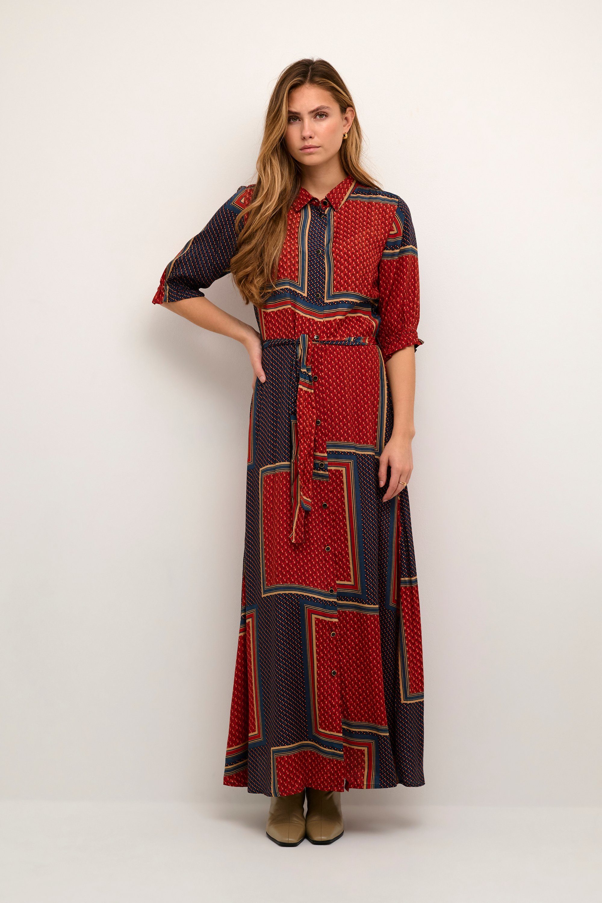 KAFFE Jerseykleid Kleid KAvelana Red Ochre/Onion Blue Scarf P. | Jerseykleider