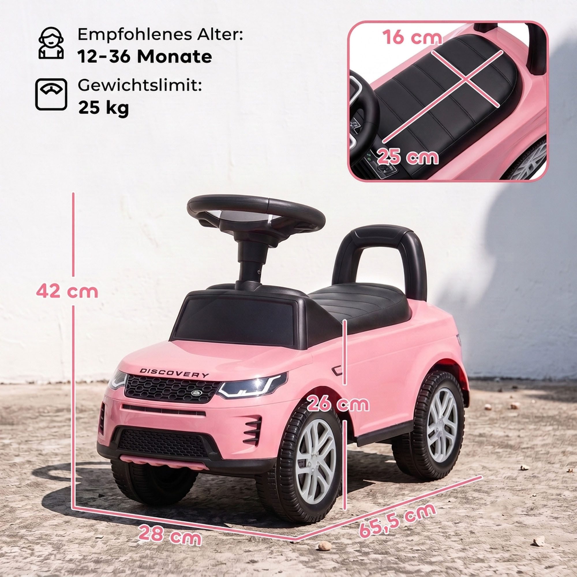 AIYAPLAY Rutscher LAND ROVER DISCOVERY Kinderfahrzeug, (Set, 1-tlg., 1-tlg), für Kinder von 18-36 Monaten, Rosa – Bild 3 von 5