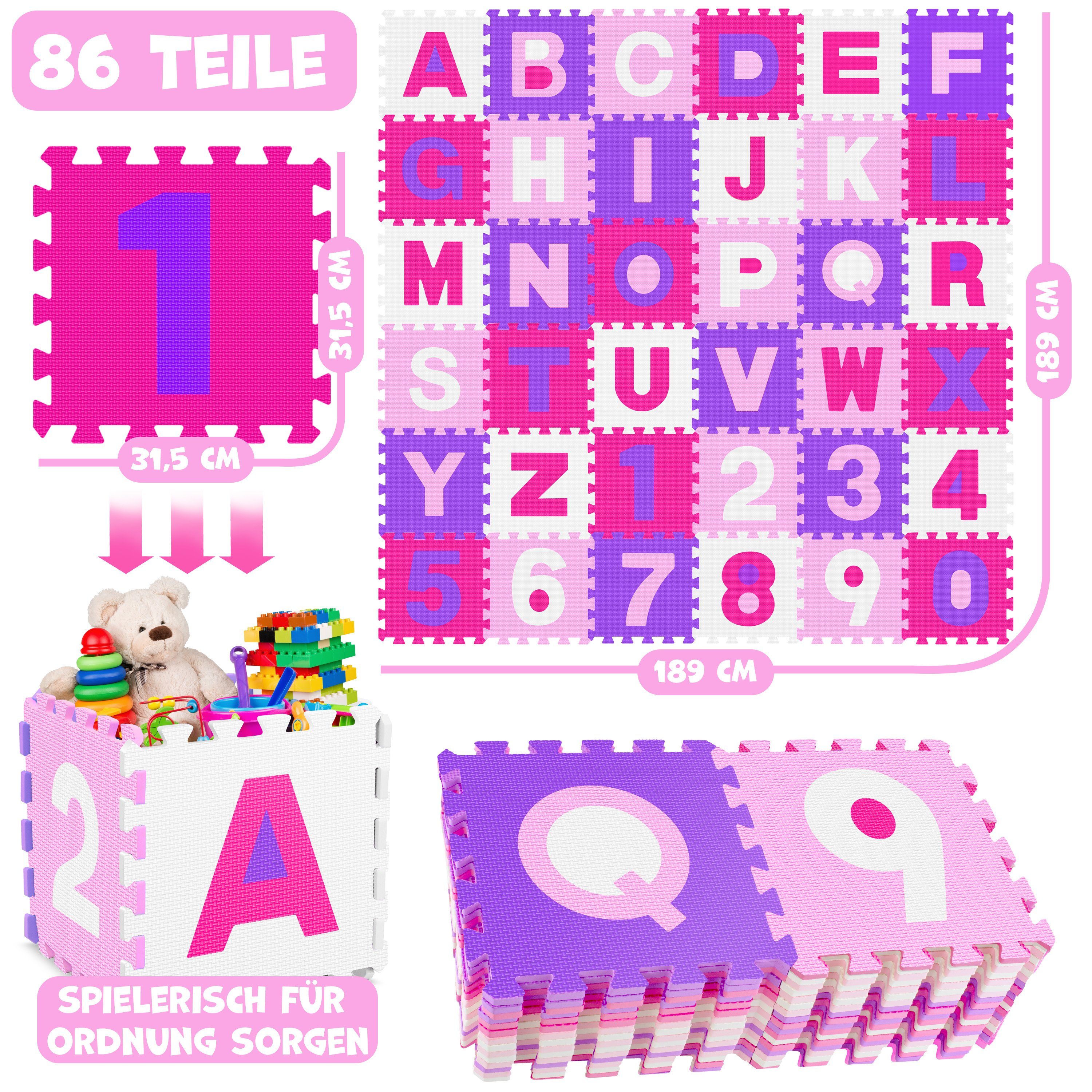 Puzzlematte 86 Kinder teilige Spielteppich 86 KIDIZ Steckpuzzle, rosa Puzzleteile, Spielmatte