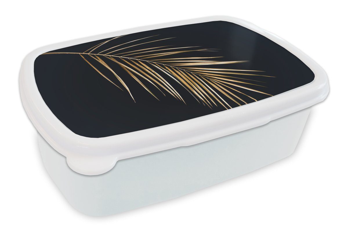 MuchoWow Lunchbox Pflanzen - Gold - Schwarz - Blätter - Luxus, Kunststoff, (2-tlg), Brotbox für Kinder und Erwachsene, Brotdose, für Jungs und Mädchen weiß