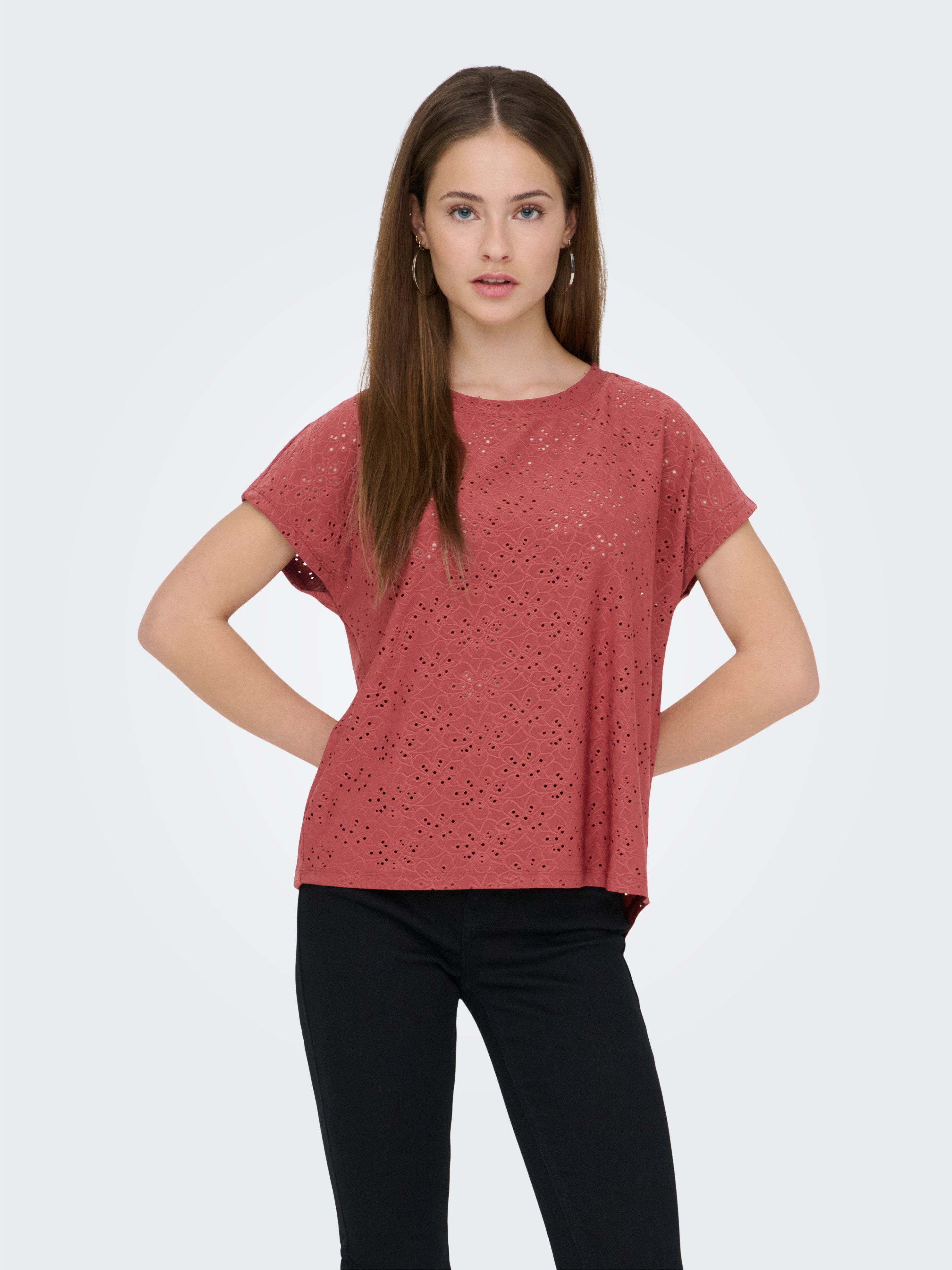 ONLY Kurzarmshirt ONLSMILLA LIFE S/S TOP JRS NOOS regular fit, modisch, Single Jersey, Materialmix, Rundhals