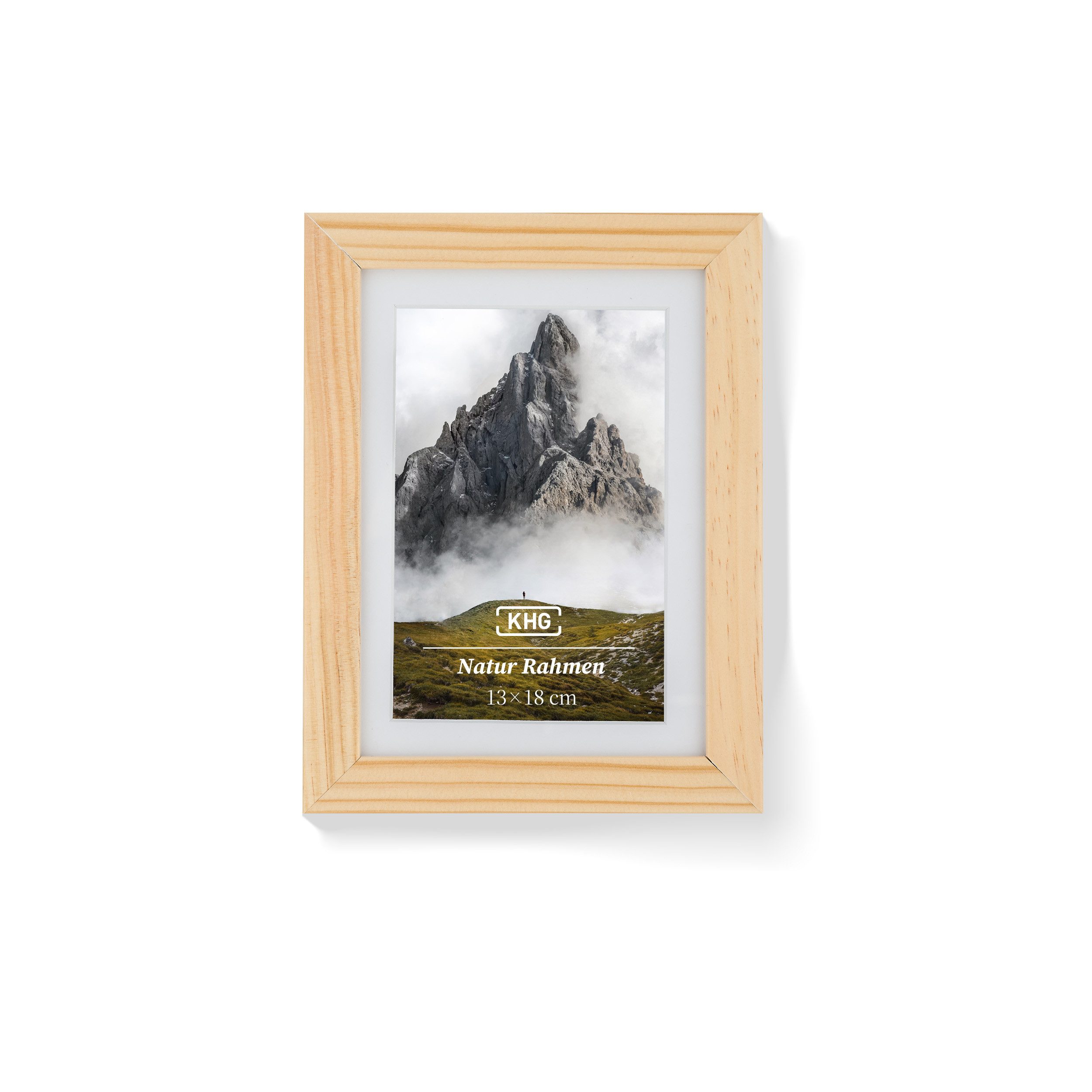 KHG Bilderrahmen 13x18 cm Natur, für 1 Bilder (stabile Glasfront, MDF-Holz-Rahmen foliert & Passepartout, 1 St), Premium-Rahmen für Fotos, Poster, Zertifikate & Collagen