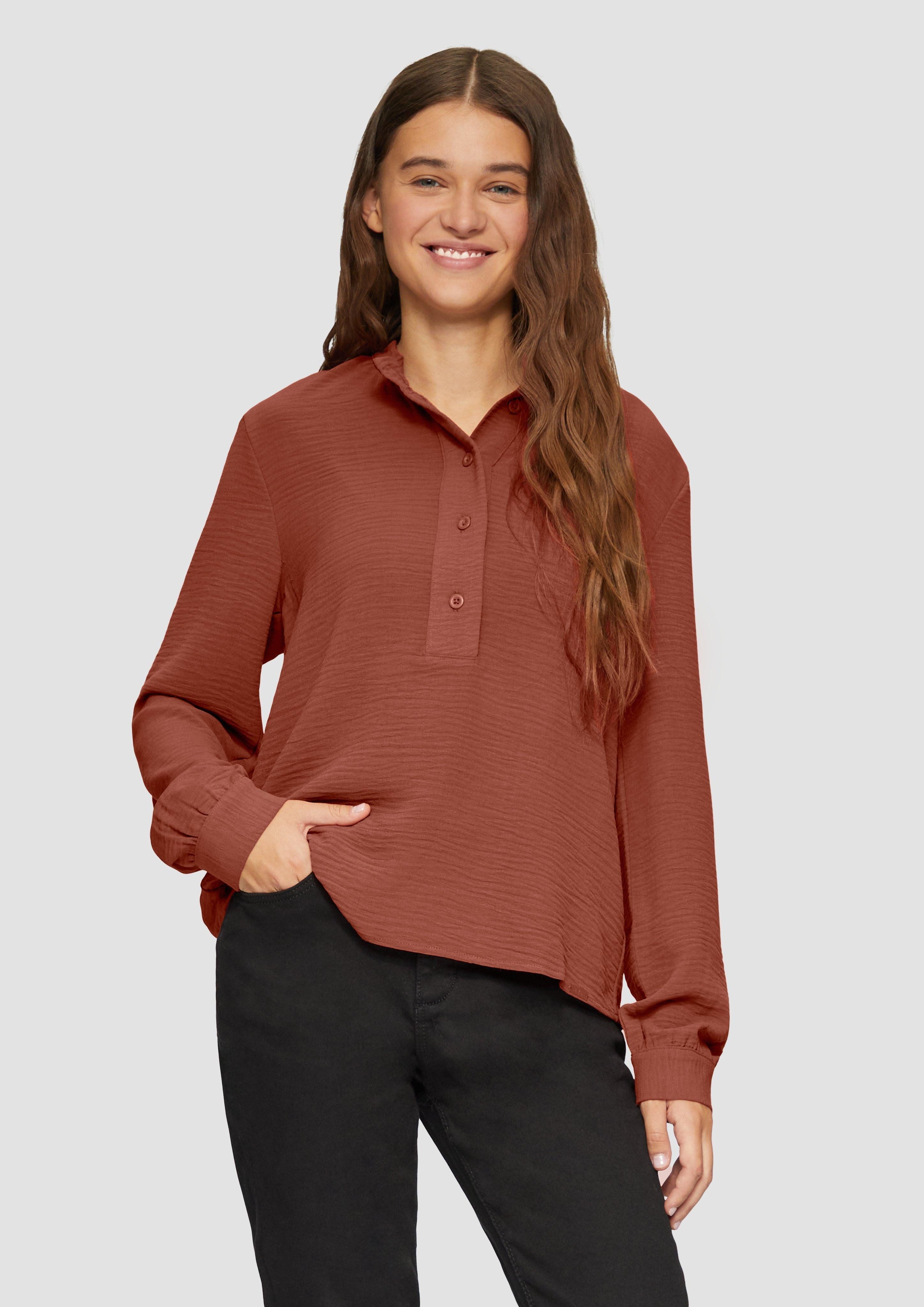 Langarmbluse Crêpe-Bluse mit Knopfleiste