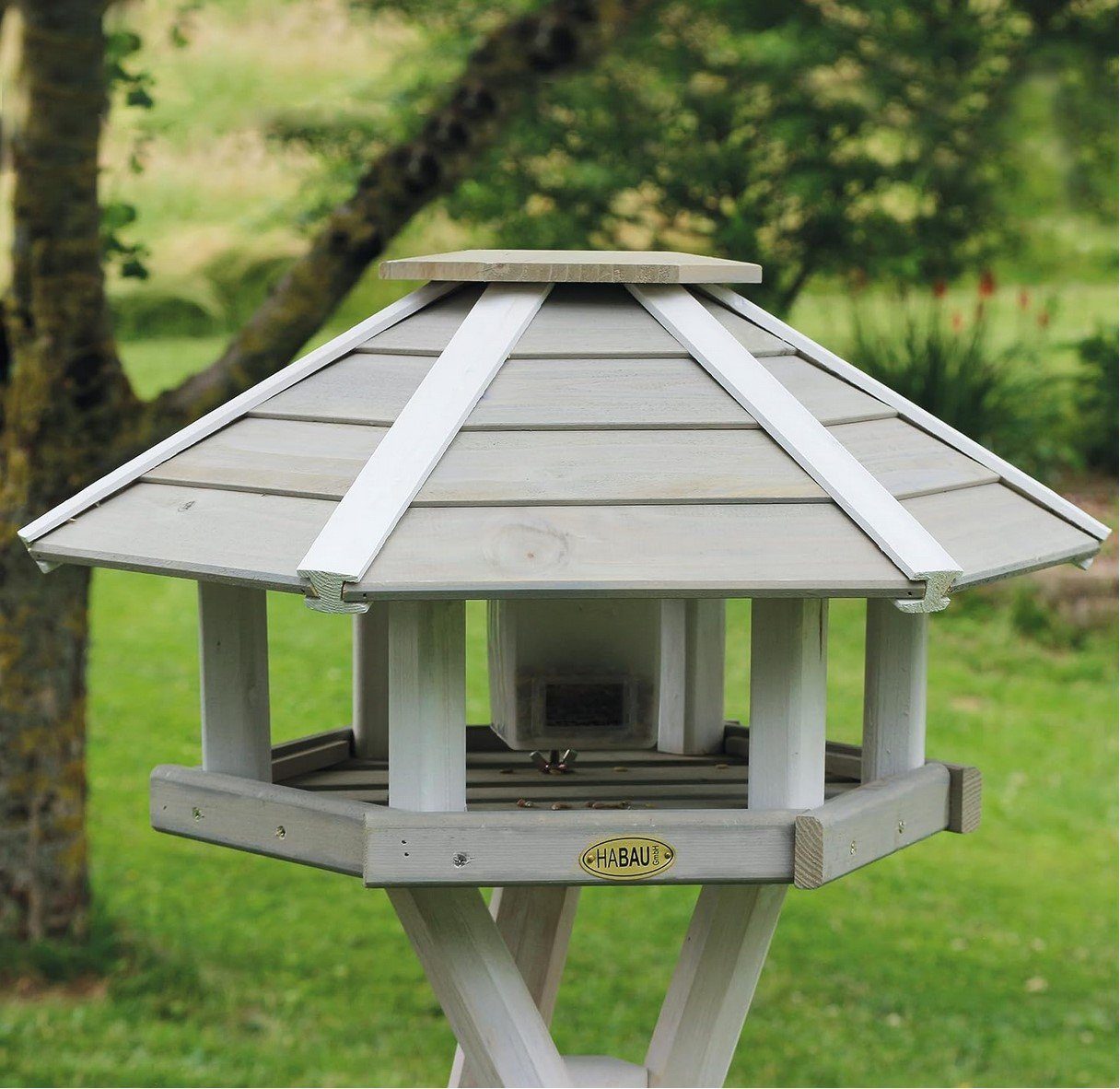 HABAU Vogelhaus HABAU 2518 Vogelhaus Ottawa mit Silo und Ständer, grau-weiß