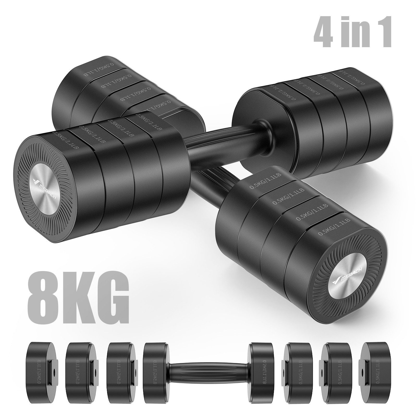 Hantel 4 in 1 Hanteln Set Verstellbar, Fitness Hanteln für Zuhause